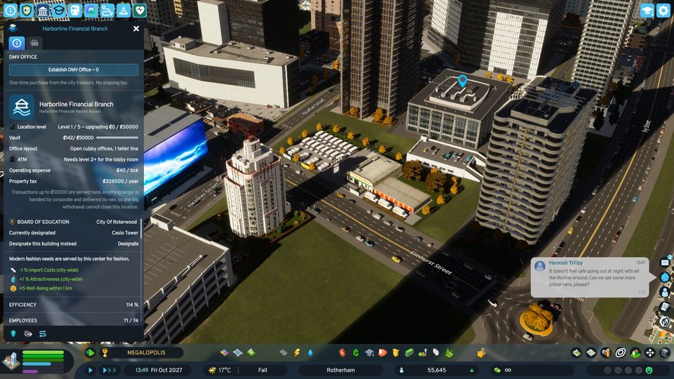 Real city street view with a BankLife branch building and its information panel