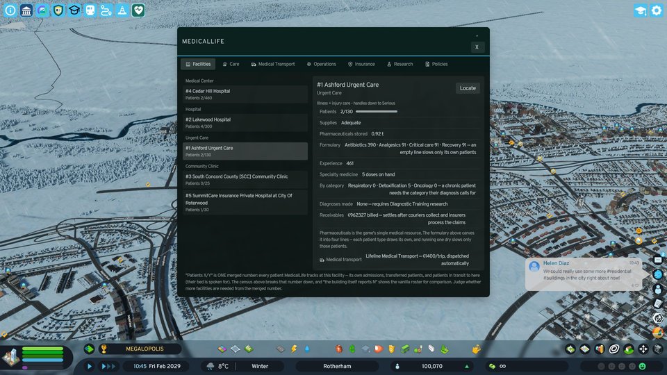 Real MedicalLife Facilities dashboard showing hospitals and healthcare network status